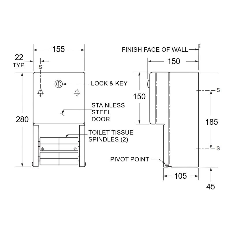 stainless steel double toilet roll holder