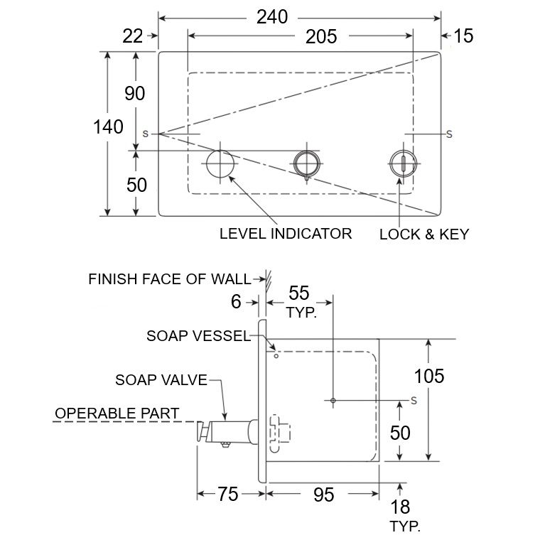 wall recessed liquid soap dispenser