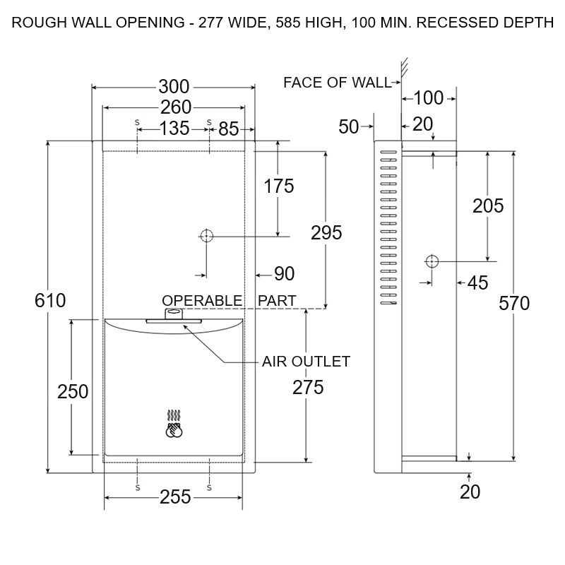 stainless steel recessed hand dryer