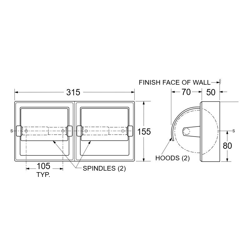 stainless steel hooded double toilet roll holder
