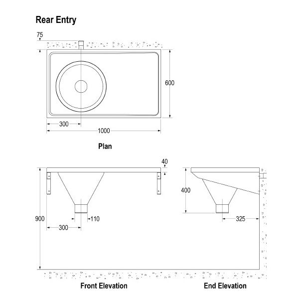 rear entry sluice sinks with plain top 