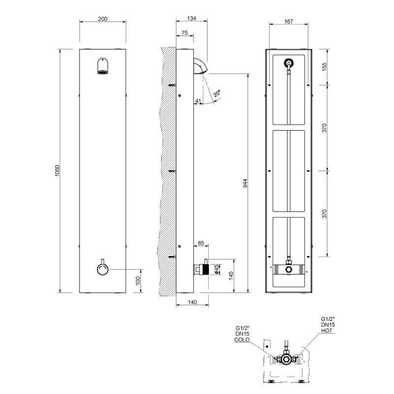 wall mounted shower panel with adjustable temperature control