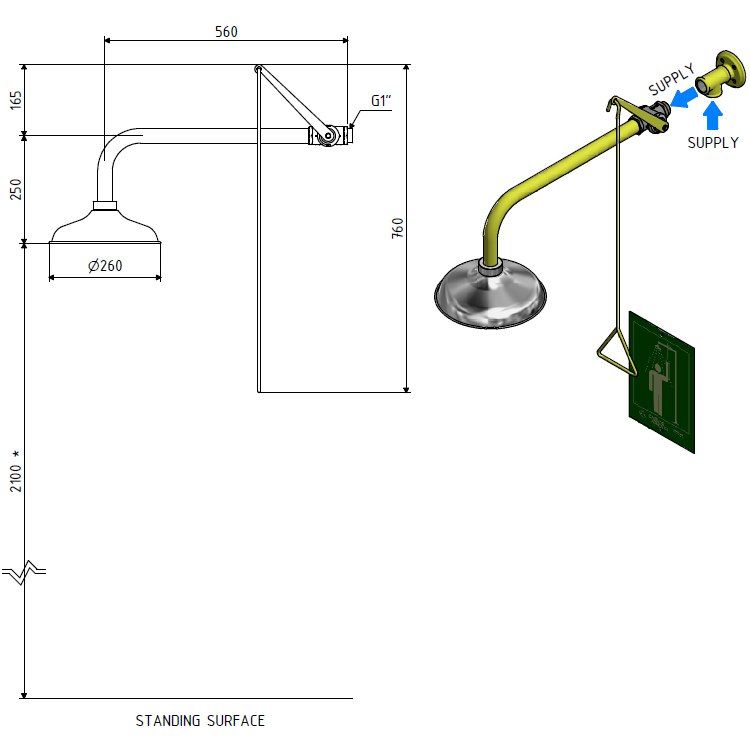 trace heated drench shower for outdoor use