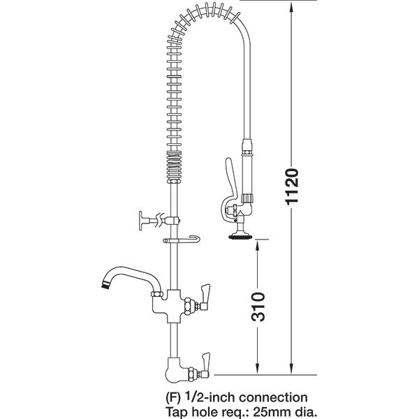 panel mounted pre rinse mono catering tap with pot filler