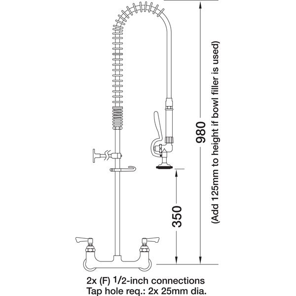 wall mounted pre rinse spray unit with twin water feed