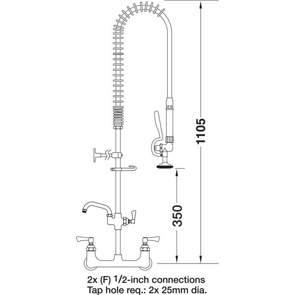 panel mounted pre rinse twin catering tap with pot filler