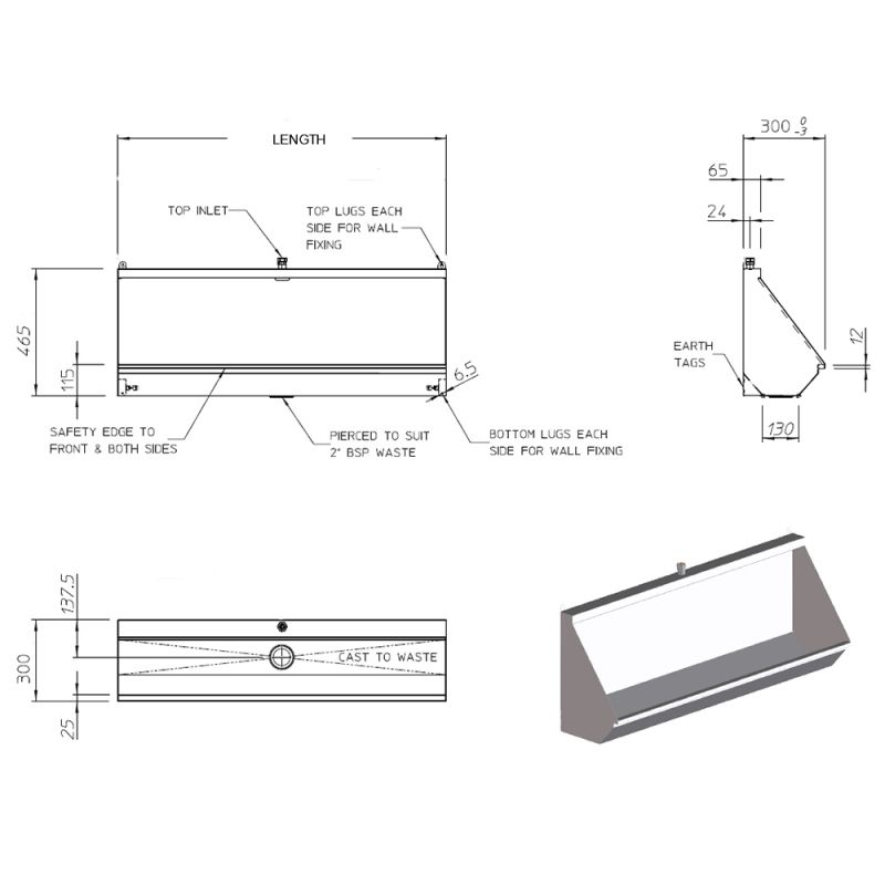 stainless steel trough urinal