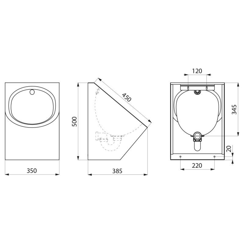 stainless steel bowl urinal with top inlet
