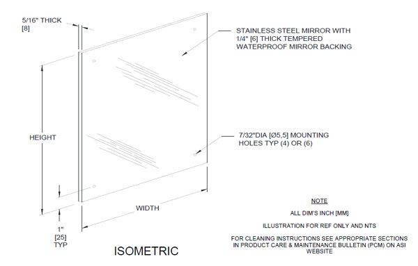 Stainless Steel Frameless Mirror With Masonite Backing