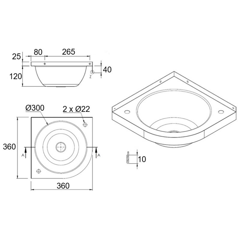 corner wash basin