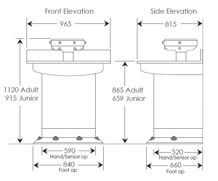 4 user wash fountain dimensions