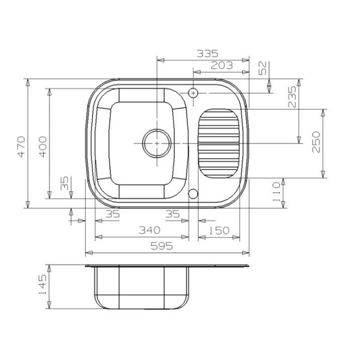 inset single bowl half drainer sink with optional tap hole
