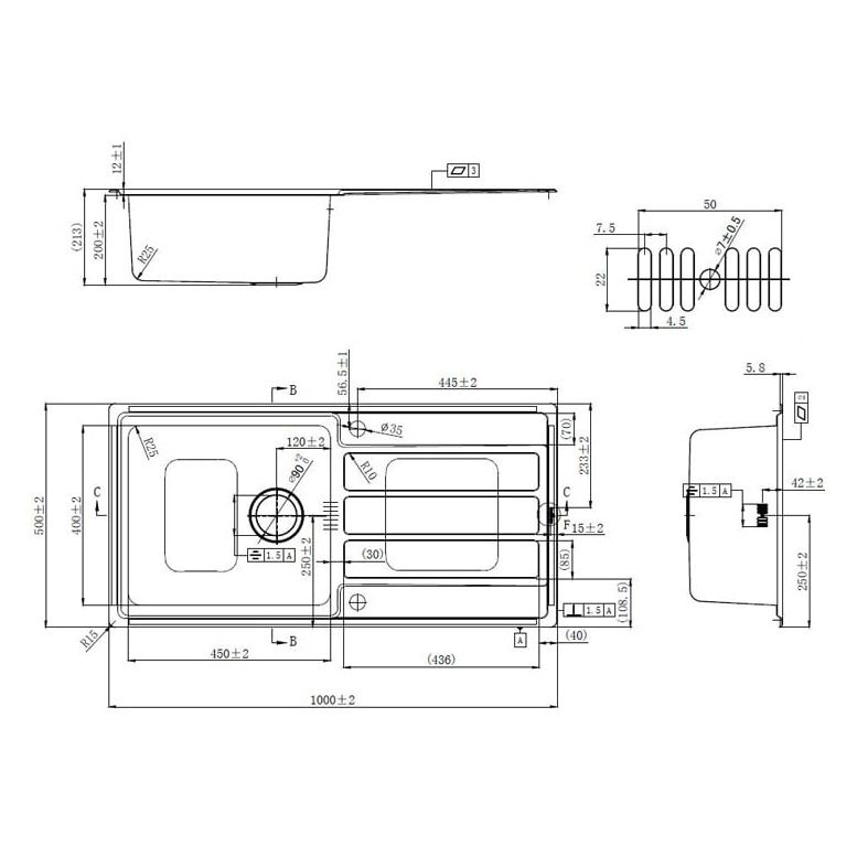 stainless steel inset single bowl single drainer sinks