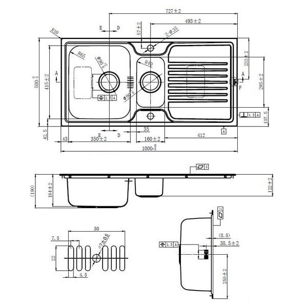 stainless steel inset 1.5 bowl with single drainer kitchen sink