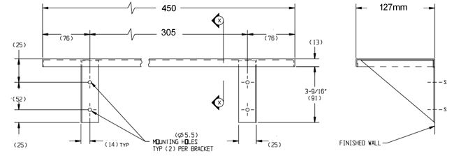 Surface Mounted Stainless Steel Shelf 450mm Wide